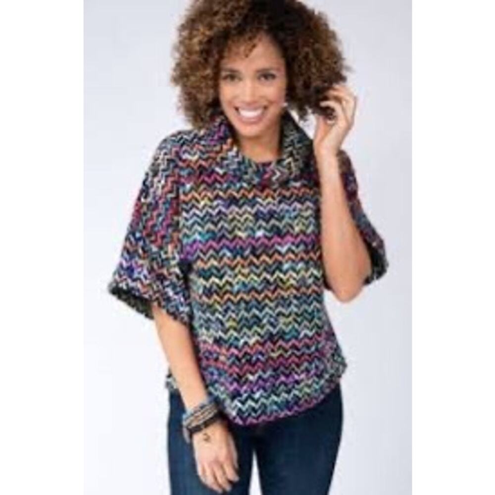 Ivy Jane  sweater w high collar and short sleeves multi color chevron size S/M
